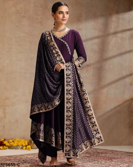 Heavy Rayon Embroidered Kurti Set with Foil Print & Rayon Dupatta!