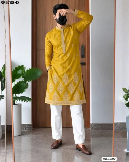 Royal Silk Embroidered Sequins Kurta Pyjama Set – Elegant Traditional Wear for Men!