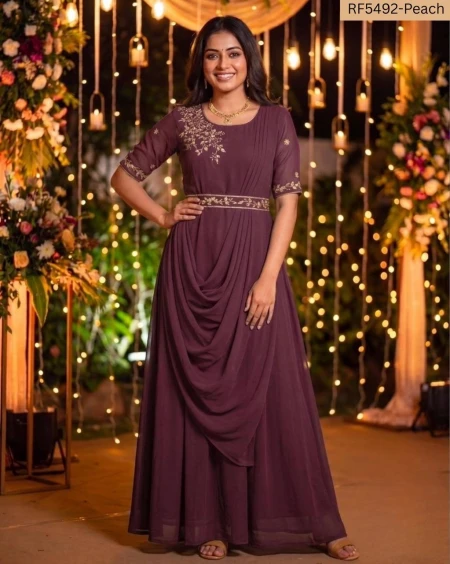 Elegant Georgette Embroidered Gown with Full Lining!