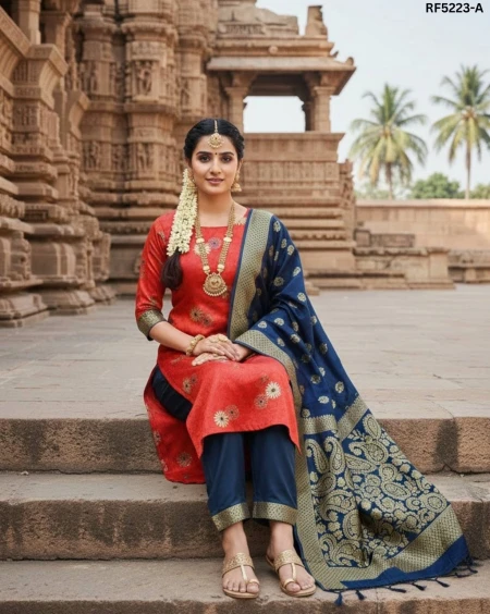Banarasi Jacquard Unstitched Suit Material with Cotton Silk Bottom!