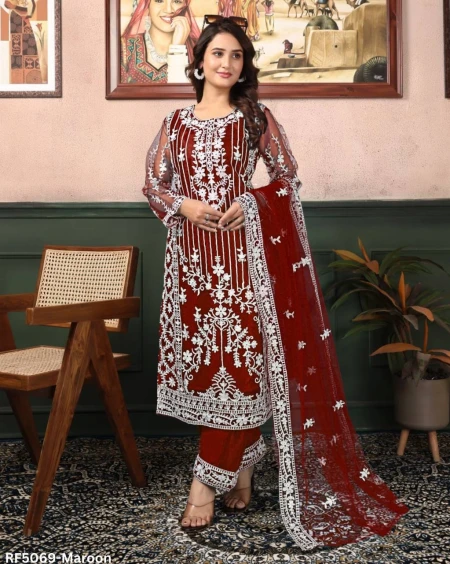 Grace in Every Thread – Embroidered Net Kurti Set!