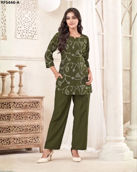 Cotton Blend Dori Embroidered Short Kurti Pant Set Elegant Ethnic Wear!