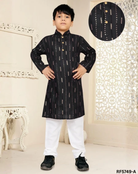 Soft Cotton Kids Kurta Pyjama Set with Full Sleeves & Side Pocket – Traditional Wear!