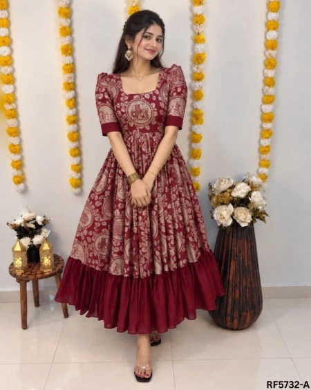 Elegant Vichithra Silk Kalamkari Frock with Soft Crepe Lining!