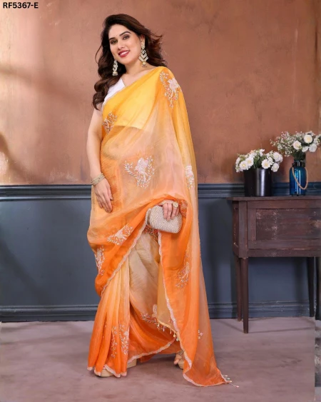 Elegant Gold Crush Saree with Sparrow Embroidery & Roto Silk Blouse!