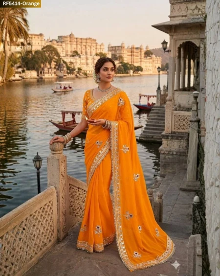 Royal Georgette Saree with Handwork Gota Patti Festive Wedding Wear for Women!