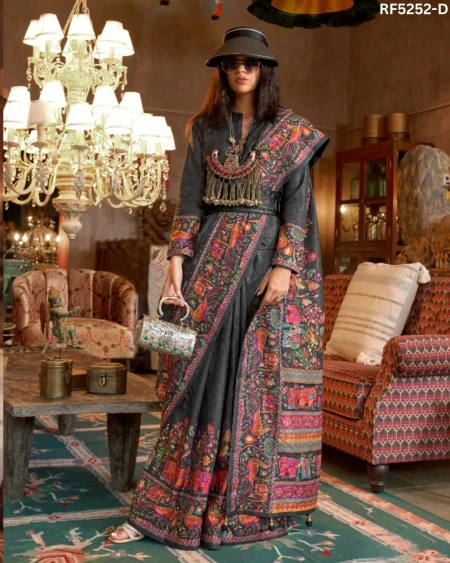 Shine with Every Step – P.V Silk Saree with Position Print & Star Work!