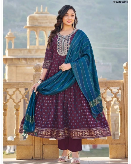 Elegant 14KG Rayon Gown Set with Sequin Embroidery & Foil Print!