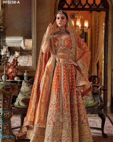 Designer Raw Silk Embroidered Lehenga Choli with Stylish Double Dupatta!