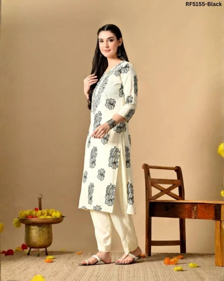 Trendy Floral Print Poly Rayon Kurti with Beautiful Embroidery!