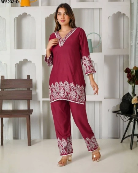 Elegant Tesla Cotton Slub Kurti Set with Embroidery Work!