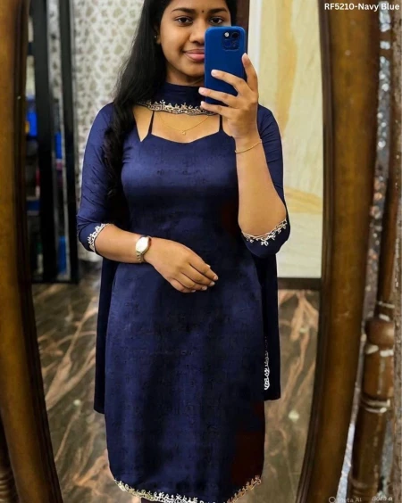 Elegant Georgette Kurti with Embroidered Dupatta!