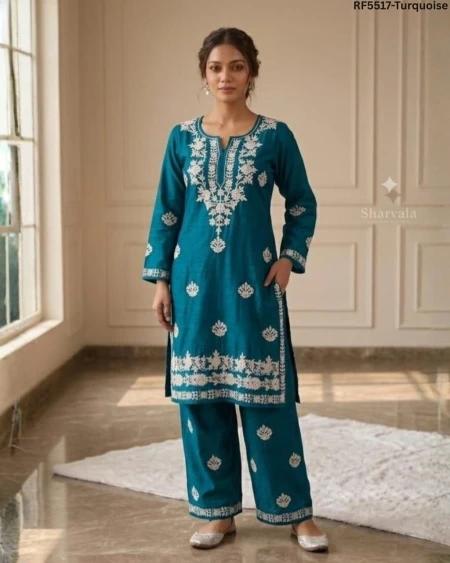 Rayon Embroidered Kurti Pant Set Elegant Ethnic Wear for Women!