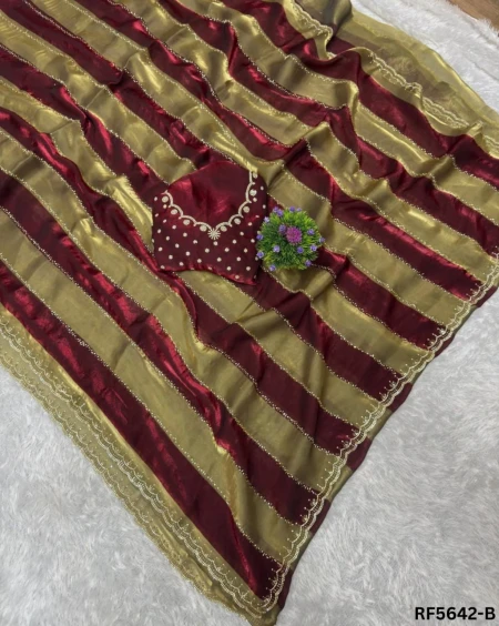 Space Silk Jarkhan Work Saree with Unstitched Blouse!