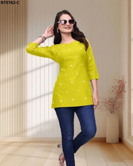 Stylish Slub Cotton Short Kurti with Tebal Print – Casual Ethnic Wear!