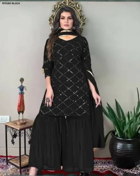 Premium Heavy Georgette Embroidered Sarara Set with Elegant Samosa-Border Dupatta!