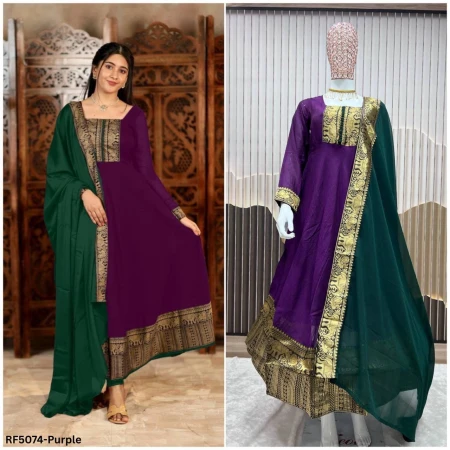 Exclusive Vichitra Silk Gown Set for Special Occasions!