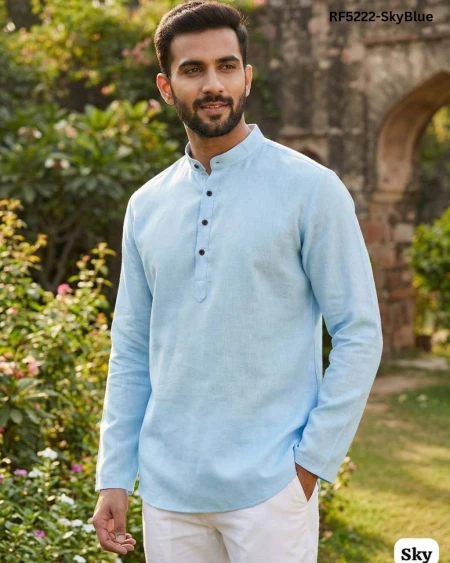 Stylish Khadi Linen Short Kurta for Men with Wooden Buttons!