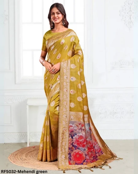Luxury in Simplicity – Cotton Linen Saree with Golden Weave