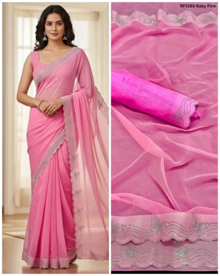 Elegant Heavy Fox Georgette Saree with Hotfix Work!