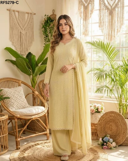 Elegant Faux Georgette Gown with Chikankari Embroidery & Dupatta!