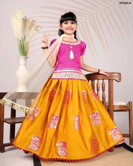 Beautiful Jacquard Art Silk Kid’s Pavadai Collection!