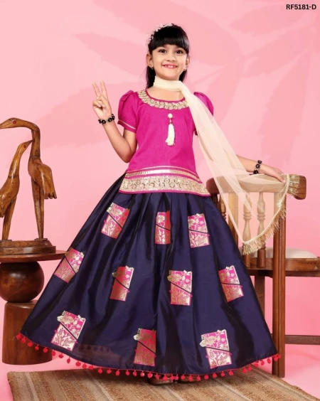 Beautiful Jacquard Art Silk Kid’s Pavadai Collection!