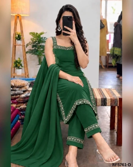 Elegant Georgette Sequins Work Straight Cut Kurti Set with Dupatta