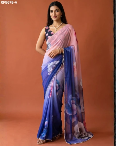 Georgette Silk Digital Print Saree with Moti Lace Border!