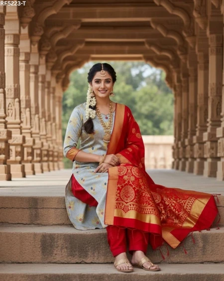 Banarasi Jacquard Unstitched Suit Material with Cotton Silk Bottom!
