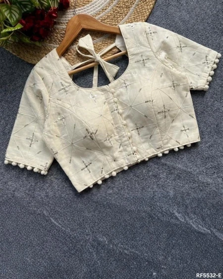 Cambric Cotton Sequence Embroidered Readymade Blouse!