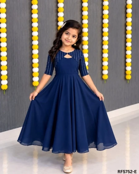 Kids Vichithra Silk Gown with Heavy Beads Work Coat – Elegant Festive Wear