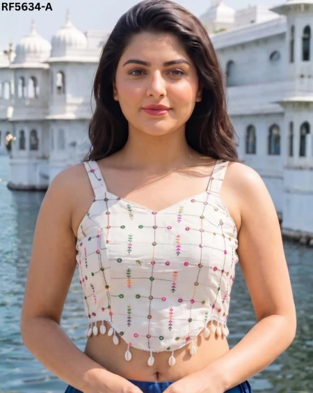 Cotton Embroidered Readymade Padded Blouse with V Neck!