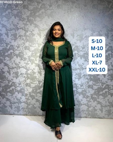 Presenting Elegance: Heavy Faux Georgette Gown with Pant and Dupatta.