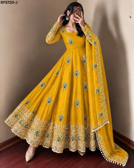 Fendy Silk Sequins Embroidered Gown Set with Pant & Dupatta – Elegant Festive Wear