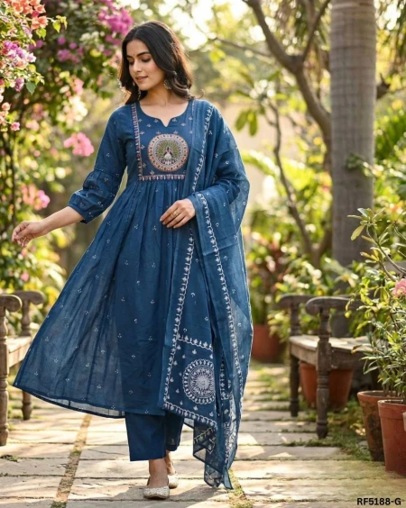 Stylish Rayon Printed Kurti Set with Chanderi Silk Dupatta!