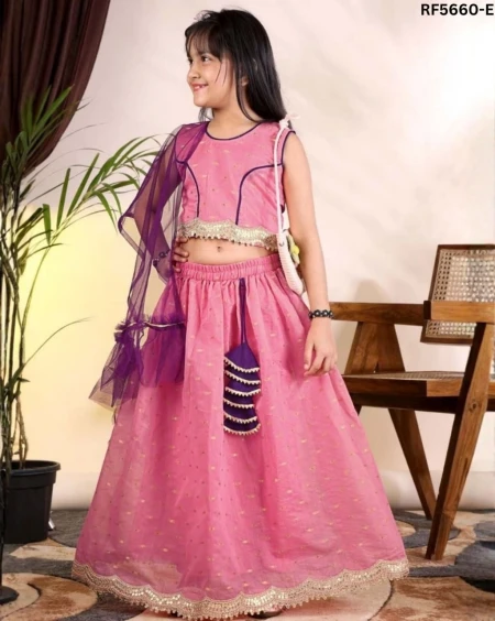 Kids Chanderi Silk Lehenga Set with Net Dupatta Elegant Festive & Traditional Wear!