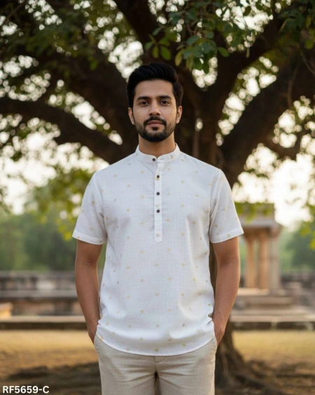 Linen Cotton Jacquard Butta Jippa for Men Stylish Traditional Ethnic Wear!