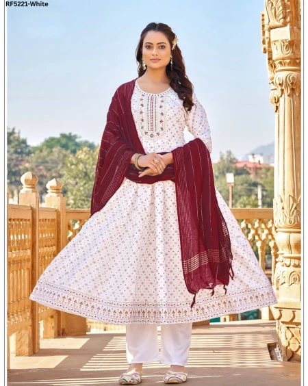 Elegant 14KG Rayon Gown Set with Sequin Embroidery & Foil Print!