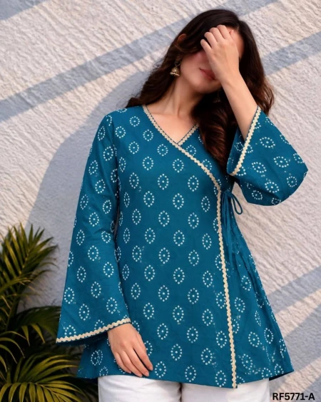 Heavy Rayon Bandhani Printed Wrap Tie-Up Top with Border Lace!
