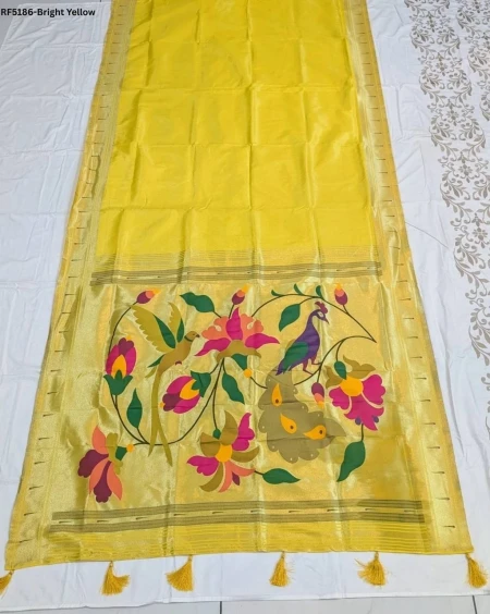 Elegant Paithani Silk Saree with Golden Zari & Meenakari Motifs!