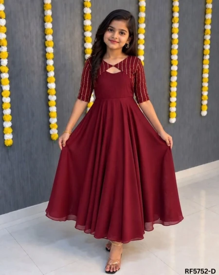 Kids Vichithra Silk Gown with Heavy Beads Work Coat – Elegant Festive Wear