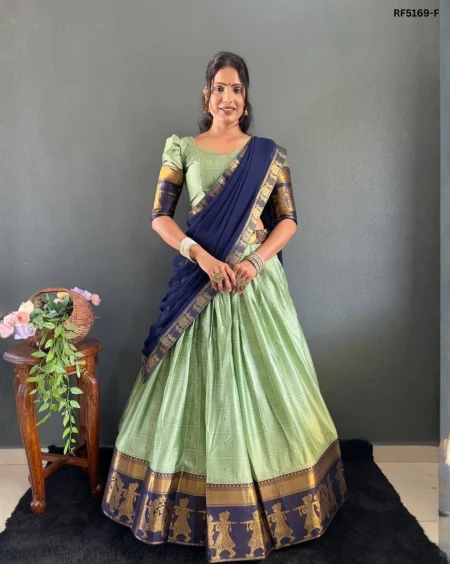 Cotton Woven Lehenga Choli with Georgette Dupatta & Fancy Lace Border!