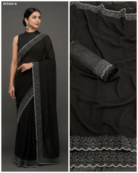 Elegant Heavy Fox Georgette Saree with Hotfix Work!