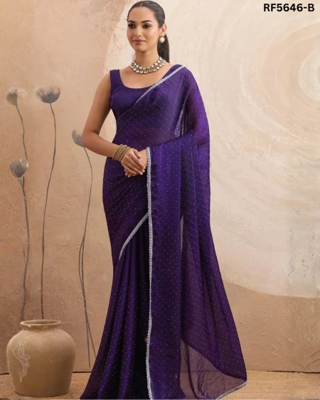 Double Tone Chiffon Stone Work Saree with Unstitched Blouse!