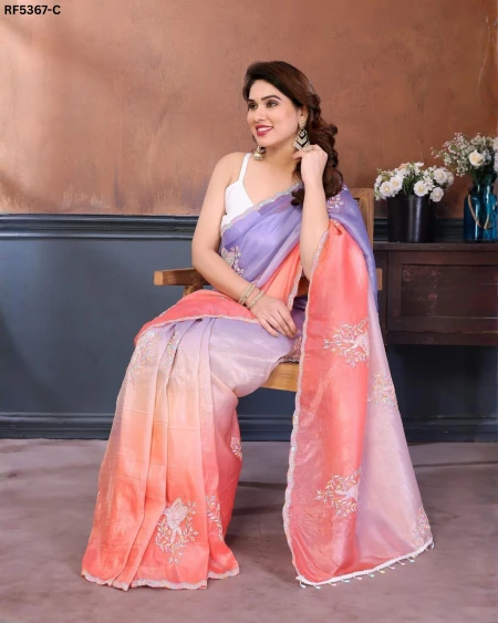 Elegant Gold Crush Saree with Sparrow Embroidery & Roto Silk Blouse!