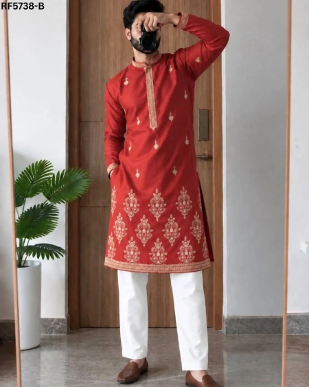 Royal Silk Embroidered Sequins Kurta Pyjama Set – Elegant Traditional Wear for Men!