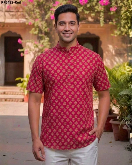 Cotton Printed Jippa Half Sleeves Casual Traditional Ethnic Wear Kurta for Men!