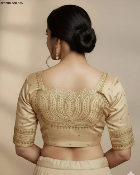 Designer Vichitra Silk Readymade Blouse with Lotus Embroidery & Sequins!