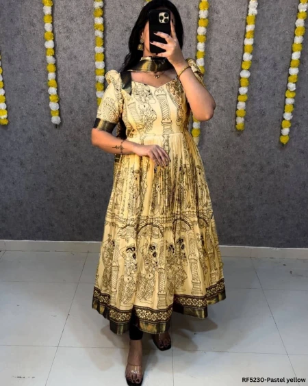 Elegant Soft Dola Silk Anarkali with Kalamkari Print & Dupatta!